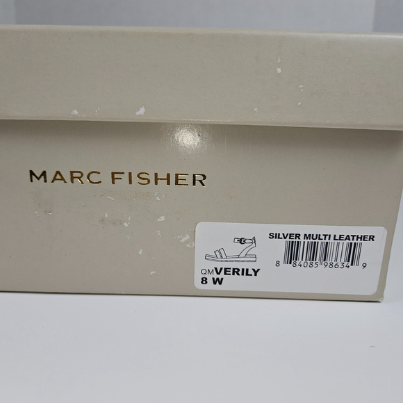 Marc Fisher Verily 8 WIDE Silver Multi Leather Cork Low Platform Sandal Metallic - Picture 15 of 16